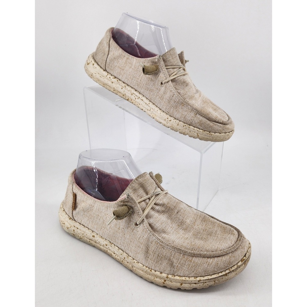 Hey Dude Wendy Chambray Loafers Women Size 7‎ White Nut Tan Slip On
